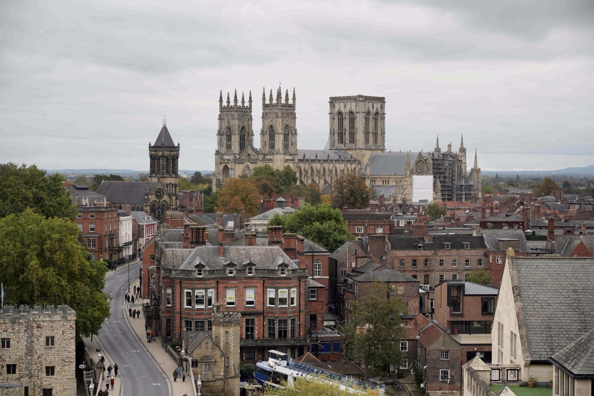 Panoramic view over York's old town with the Minster rising above it